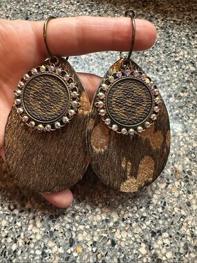 Keep it Gypsy Brown Leather & Crystal Accent Teardrop Earrings